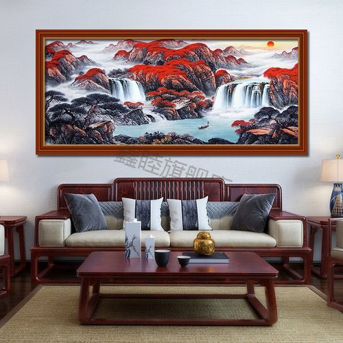 山水画客厅挂画聚宝盆鸿运当头国画书房装饰画办公室中堂背景墙画