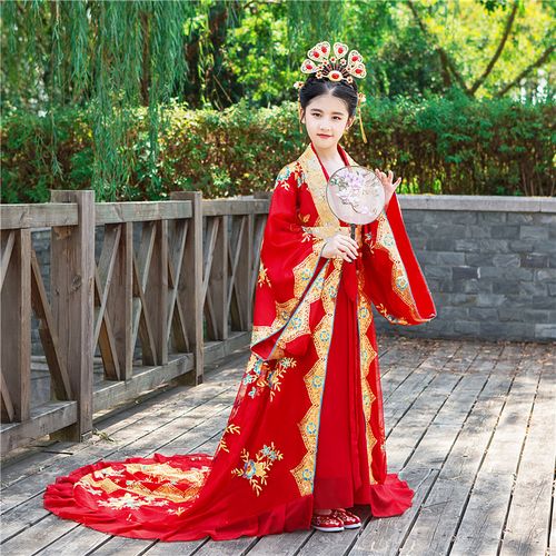 儿童汉服女童古装贵妃拖尾女孩公主宫廷古代衣服国潮走秀民族服装