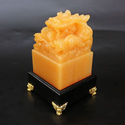 天然米黄玉龙印乾隆皇帝传国玉石龙头玉玺大印仿古大号龙印章摆件
