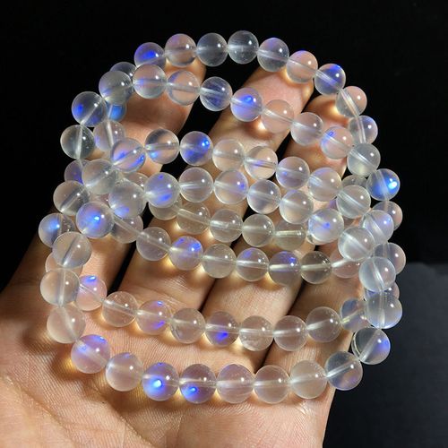 天然月光石手链冰种蓝光水晶手链奶油蓝月光石手链蓝光日光石手串