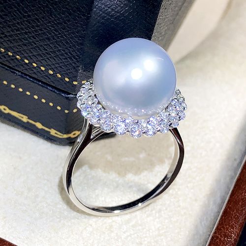 奢华气质款 进口澳洲天然海水珍珠戒指女18k金钻石款
