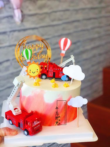 消防车云梯烘焙消防员蛋糕装饰甜品装扮主题儿童摆件生日布置插旗