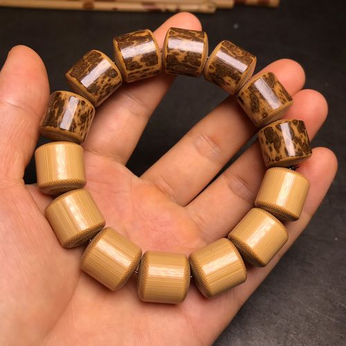 湘宅一生精工老玉竹梅鹿竹手串 一串两戴 文玩老梅鹿竹子佛珠复古