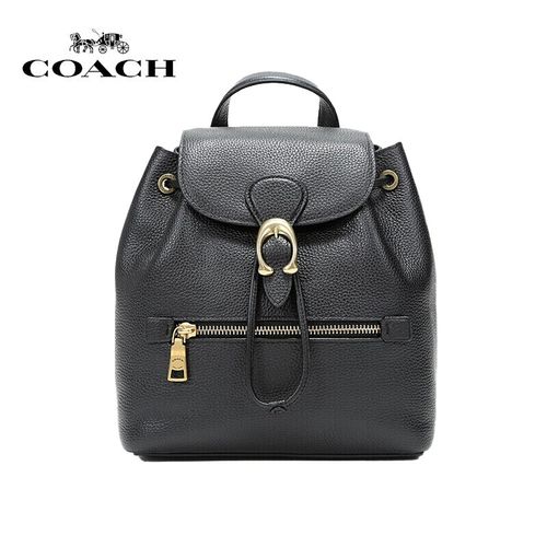 【618】coach 蔻驰 女包 奢侈品 女士专柜款黑色抛光鹅卵石纹皮革双肩