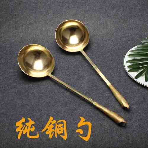 包邮铜勺大号纯铜餐具手工老式铜勺子纯铜汤勺家用长大号纯黄铜厚