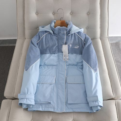 町家~灯芯绒拼接羽绒服女2021冬季新款中长款工装保暖白鸭绒外套