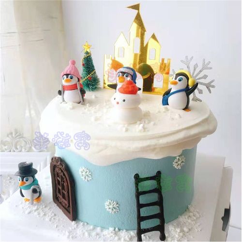 小企鹅生日蛋糕创意儿童圣诞节滑雪冰雪主题雪地场景同城全国北京上海
