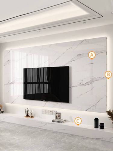 悬电背景空墙2021新款岩格栅板大理视石影视墙客厅