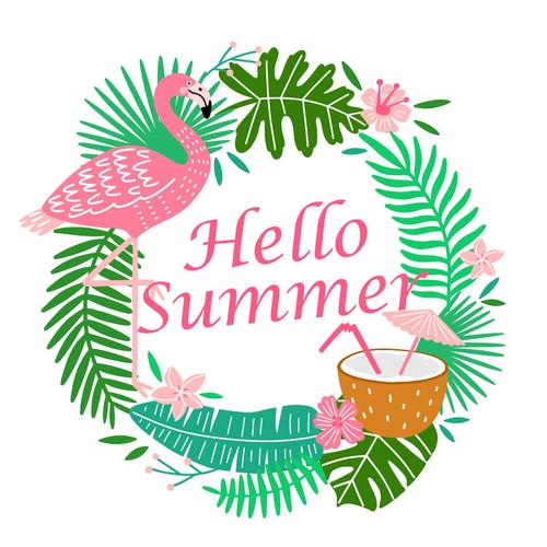 热带夏季元素火烈鸟棕榈树环花环设计素材矢量图库源文件ai下载图
