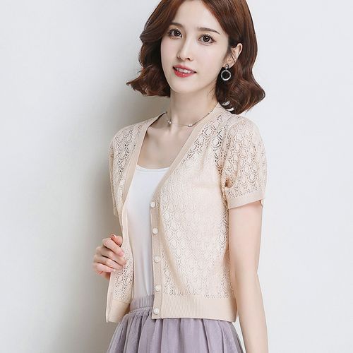 针织冰丝开衫女短款温柔小外搭2021夏季薄款短袖配裙子外套防晒衣