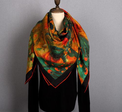 真丝香云纱双面印花140大方巾披肩桑蚕丝围巾丝巾披肩中老年