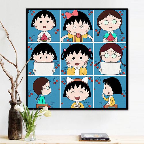 樱桃小丸子 小玉 儿童卡通动画 diy数字油画手绘填色减压油彩画