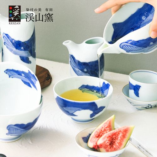 日本有田烧溪山窑古染付瓷器鲸鱼系列手工日式茶具家用餐具餐盘