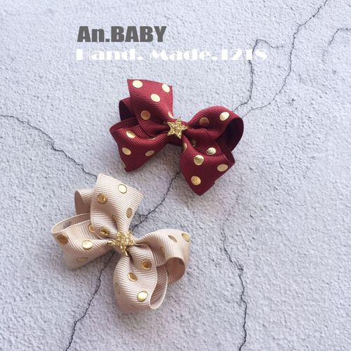 【39包邮】an手工原创蝴蝶结韩版金色波点儿童宝宝全包发夹卡发饰