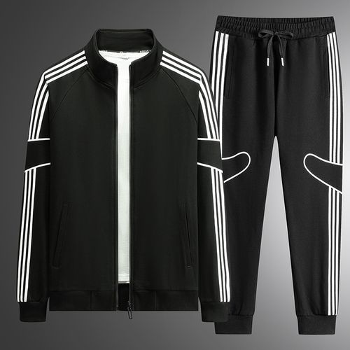 三道杠条纹外套春秋季男士立领夹克潮流百搭运动服户外休闲上衣服