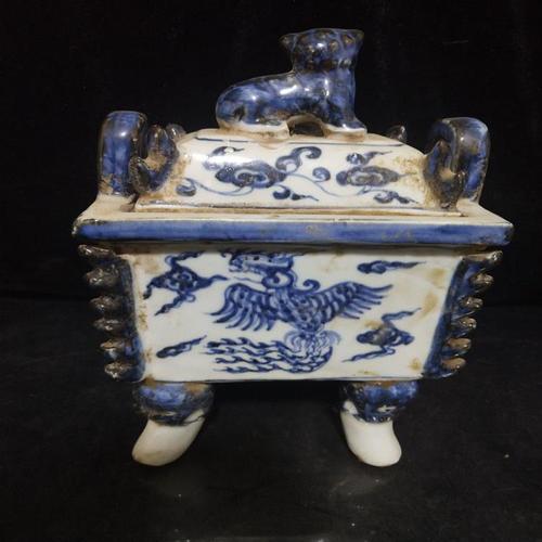 【祖传】明代宣德年制青花凤纹香炉熏香炉古玩古董收藏真品老物件