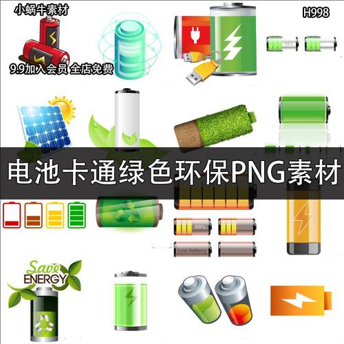 42款电池卡通绿色环保节能高清png免抠图ps设计素材