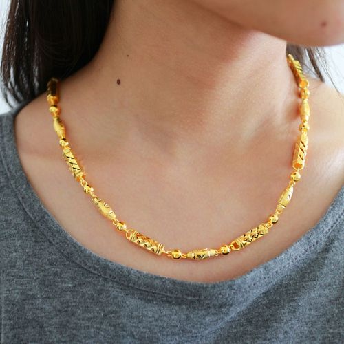 千影珠宝黄色金项链男士女款金链子粗款重大六角柱橄榄珠镀金饰品观音