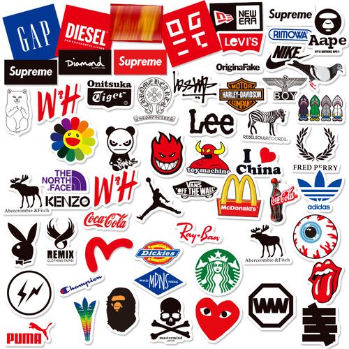 60张潮牌logo涂鸦贴纸行李箱笔记本电动车头盔滑板汽车防水贴纸