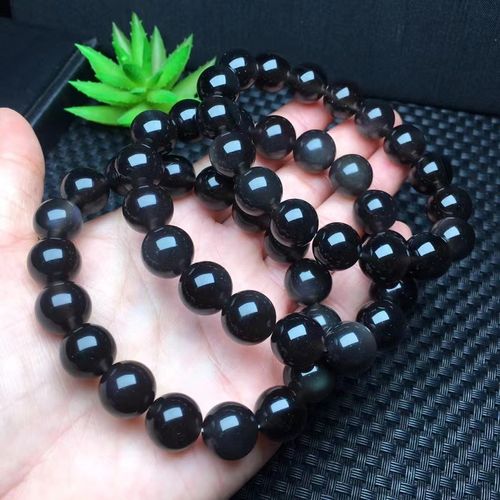 天然冰彩黑曜石单圈手链男女时尚饰品礼物
