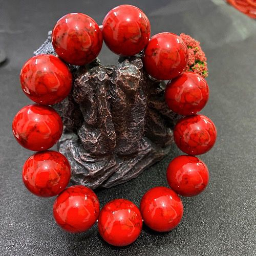 原矿绿松石红松石手串单珠隔珠高瓷绿松手串古风男女单圈手链