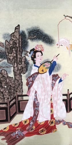 纯手绘国画工笔仕女图挂画古代美女人物装饰画玄关竖版古典画多图