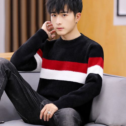 高中生羊毛衫男毛衣男青少年初中学生高中款羊绒衫秋冬冬季加厚 1黑色