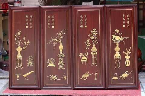 木雕实木挂件花梨木挂屏四条屏竖屏客厅玄关背景黄杨