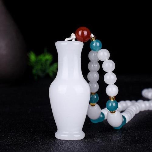 天然和田玉羊脂玉净瓶吊坠 女款 白玉观音玉瓶挂件毛衣链 含项链