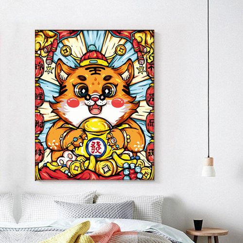 新款数字油画diy手工治愈国潮虎年创意礼物手绘填充色装饰油彩画