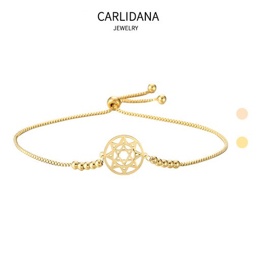 欧风魔法八芒星手链欧洲复古风圆牌可调节收缩钛钢ipg18k镀金手链