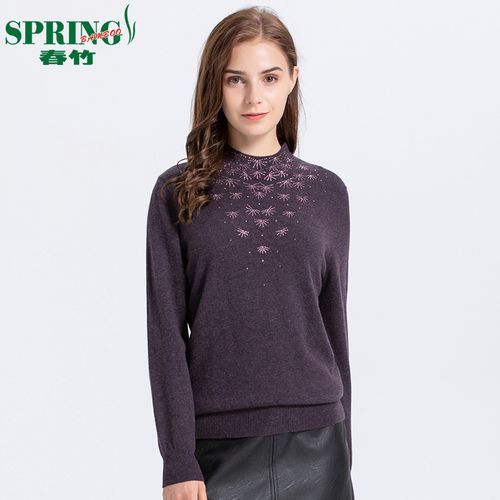 春竹中老年羊毛衫女2021款女半高圆领打底衫毛衣妈妈