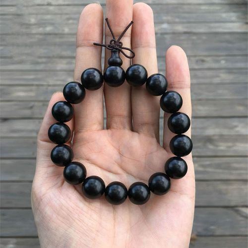 手工磨黑檀男士女黑色乌木沉香木小叶紫檀木头佛珠木质