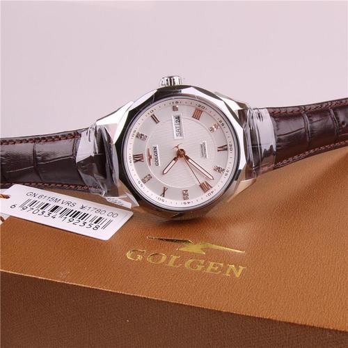 正品golgen古尊手表男表女表时尚自动机械表情侣表防水双日历6115