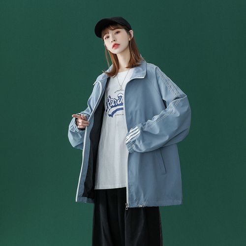 情侣外套春季2022新款男生衣服潮流休闲宽松翻领夹克校服运动男装【2