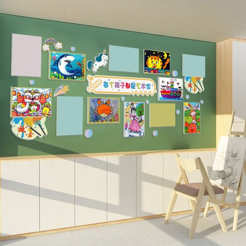 作品展示墙贴画室布置美术班教室幼儿园墙面装饰创意培训机构文化