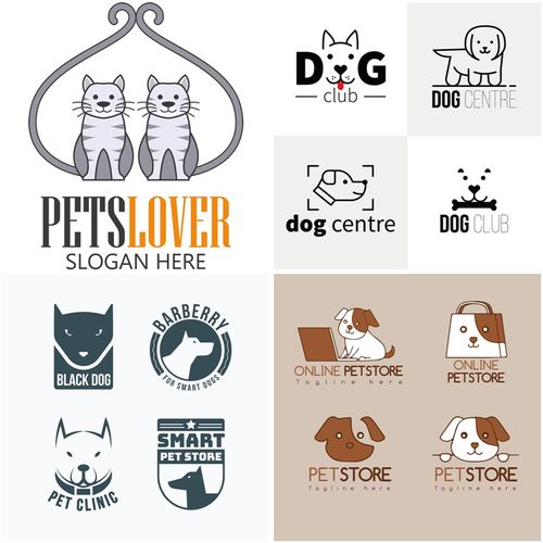 a0095宠物店logo猫狗动物可爱卡通手绘标志eps设计素材ai矢量图