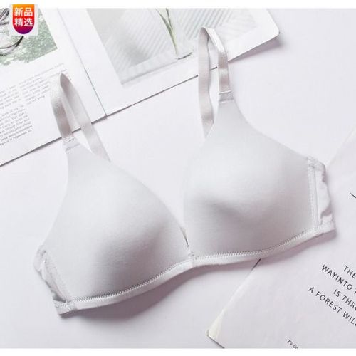 内衣女光面无钢圈款舒适文胸学生少女大胸显小三角杯轻薄内衣 银灰色
