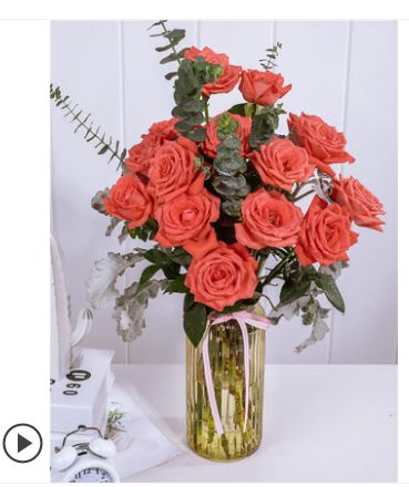19朵红玫瑰花瓶插花束 上海鲜花同城花店订花 生日鲜花送花