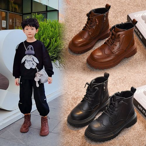 儿童马丁靴春秋爆款女童单靴男童二棉加绒宝宝皮靴学院风短靴