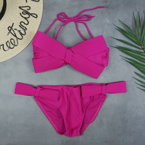 2022新款甜美日系蝴蝶结分体抹胸钢托三角性感可爱少女泳装比基尼新款