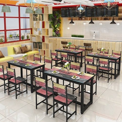 餐厅桌椅饭店餐桌食堂复古餐桌椅组合快餐店松木桌子