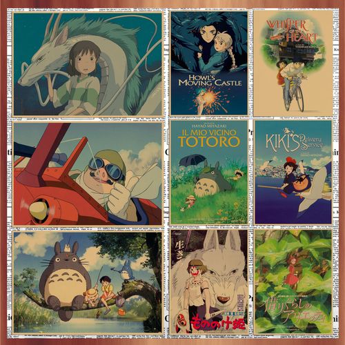 宫崎骏动漫海报 日本动画龙猫 千与千寻复古牛皮纸装饰墙画126