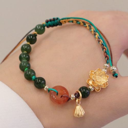 天然碧玉盐源玛瑙编织手串古法传承莲花手链玉石手饰好事莲莲手链