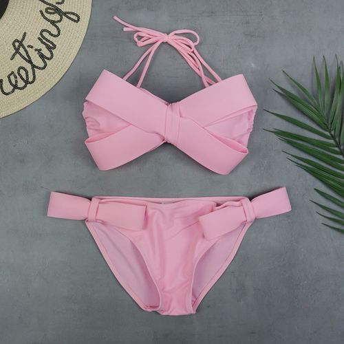 2022新款甜美日系蝴蝶结分体抹胸钢托三角性感可爱少女泳装比基尼新款
