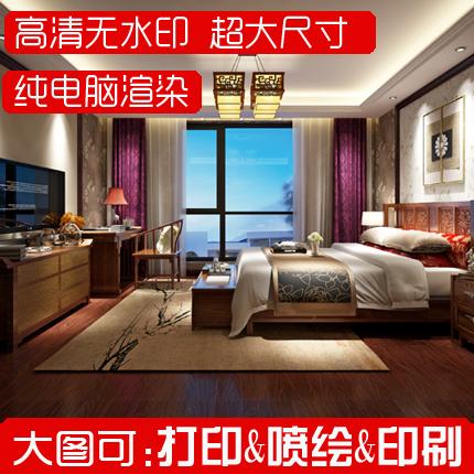 现代新中式风格卧室装修效果图 新中式卧室床头背景墙装修效果图