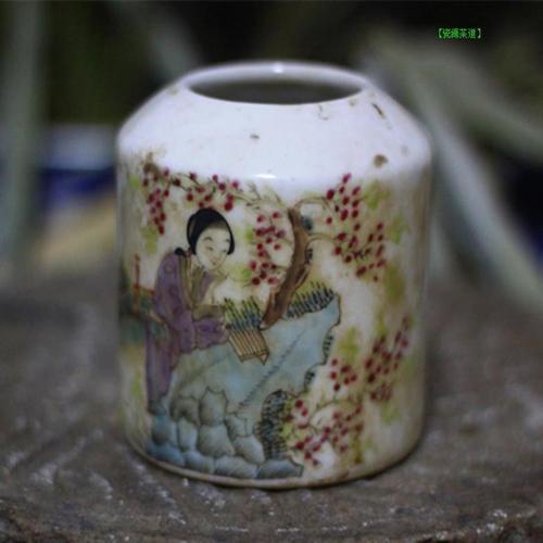 【祖传】民国粉彩仕女图水盂文房瓷器老厂货批发罐子罗仲林小花插