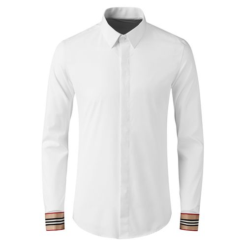 欧美轻奢潮牌春秋袖口织带拼接修身长袖衬衫男士商务