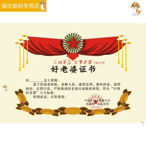 好老婆证书 好妻子好媳妇创意个性奖状证书定制 爱人节日情人节礼