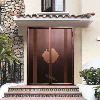 如雅铜门别墅大门 新中式别墅门|现代简约轻奢铜门|农进入户门|紫铜